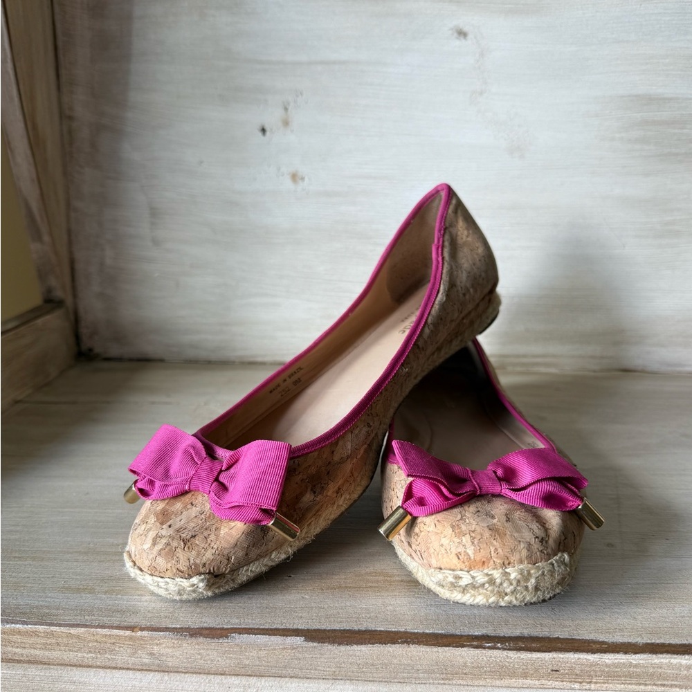 Women’s Kate Spade Cork and Pink Bow Flats Size 9